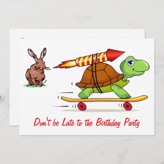 Raketenantrieb Tortoise und Hare Birthday Party Einladung (Vorne/Hinten)