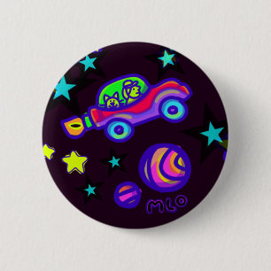 Raketenauto-Aliens Im Weltraum Pin Button