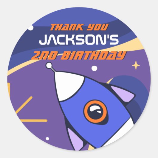 Raketengalaxie Kindergeburtstag Party Runder Aufkleber (Vorderseite)