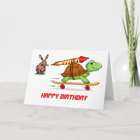 Raketengetriebene Tortoise und Hare Birthday Karte (Vorderseite)
