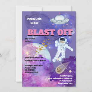 Raketenraumschiff Astronaut rosa lila Mädchen Welt Einladung