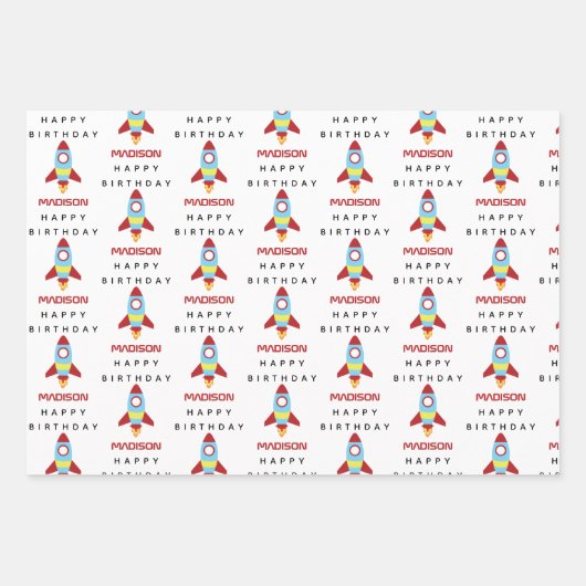 Raketenraumschiff Starter Individuelle Name Geburt Geschenkpapier Set (Vorderseite 3)