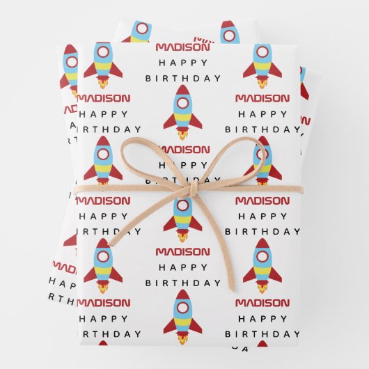 Raketenraumschiff Starter Individuelle Name Geburt Geschenkpapier Set (Beispiel)