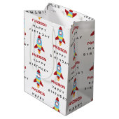 Raketenraumschiff Starter Individuelle Name Geburt Mittlere Geschenktüte (Rückseite Schrägansicht)