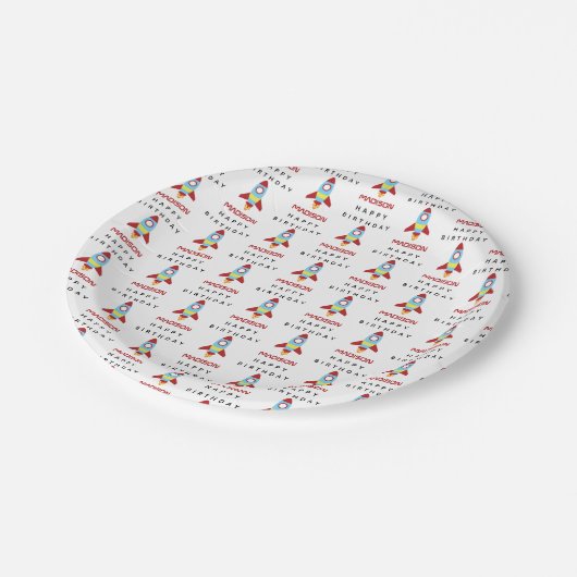 Raketenraumschiff Starter Individuelle Name Geburt Pappteller (Schrägansicht)