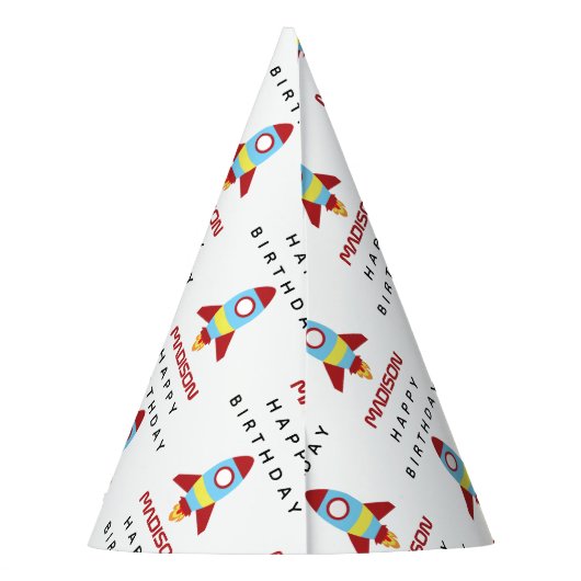 Raketenraumschiff Starter Individuelle Name Geburt Partyhütchen (Rückseite)