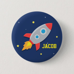 Raketenraumschiff, Weltraum, für Jungen Button