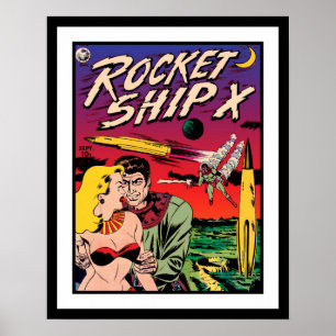 Raketenraumschiff X Vintage Sci-Fi-Comic-Cover Poster