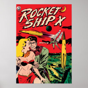 Raketenraumschiff X Vintage Sci-Fi-Comic-Cover Poster