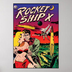 Raketenraumschiff X Vintage Sci-Fi-Comic-Cover Poster