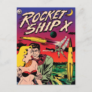 Raketenraumschiff X Vintage Sci-Fi-Comic-Cover Postkarte