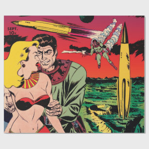 Raketenraumschiff X Vintage-Science-Fiction-Comic- Geschenkpapier