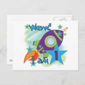 Raketenschiff 1. Geburtstag - Tshirts und Geschenk Postkarte (Vorne/Hinten)