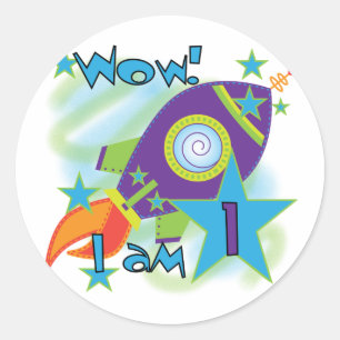Raketenschiff 1. Geburtstag - Tshirts und Geschenk Runder Aufkleber
