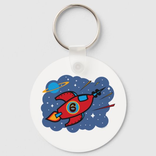 Raketenschiff 6. Geburtstag Schlüsselanhänger (Vorderseite)