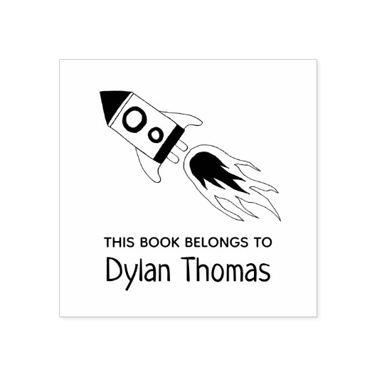 Raketenschiff 'Dieses Buch gehört' und Name Gummistempel (Prägung)