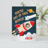 Raketenschiff Foto-Klassenzimmer Valentinstag-Kart Einladung (Stehend Vorderseite)