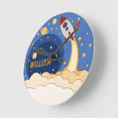 Raketenschiff im Weltraum Niedliches Personalisier Runde Wanduhr (Winkel)