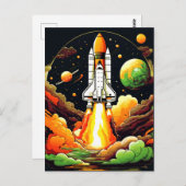 Raketenschiff Weltraumpostkarte Postkarte (Vorne/Hinten)