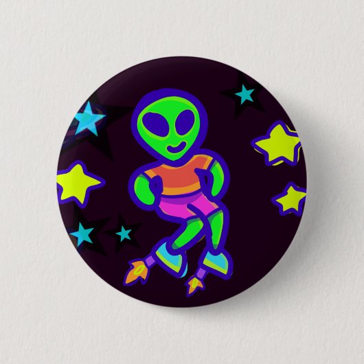 Raketenschuhe Alien Kid-Außerirdischen im Weltraum Button (Vorderseite)