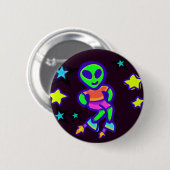 Raketenschuhe Alien Kid-Außerirdischen im Weltraum Button (Vorne & Hinten)