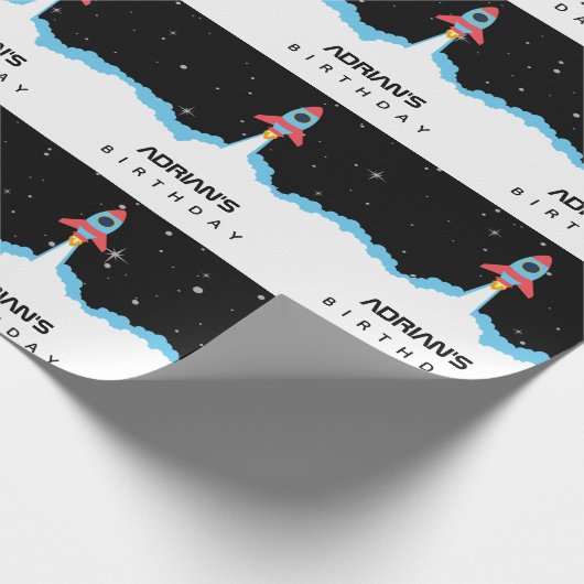 Raketenstart im Weltraum Geburtsdatum Geschenkpapier (Ecke)