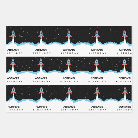 Raketenstart im Weltraum Geburtsdatum Geschenkpapier Set (Vorderseite 3)