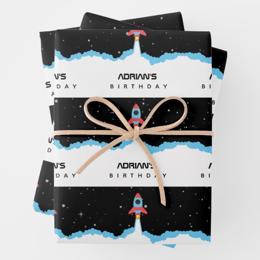 Raketenstart im Weltraum Geburtsdatum Geschenkpapier Set (Beispiel)