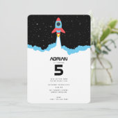 Raketenstart im Weltraum Geburtstag Einladung (Stehend Vorderseite)