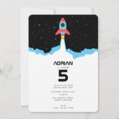 Raketenstart im Weltraum Geburtstag Einladung (Vorderseite)