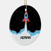 Raketenstart im Weltraum-Individuelle Name Keramik Ornament (Rechts)