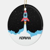 Raketenstart im Weltraum-Individuelle Name Keramik Ornament (Links)