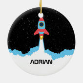 Raketenstart im Weltraum-Individuelle Name Keramik Ornament (Hinten)