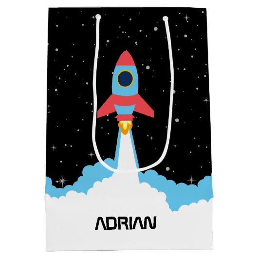 Raketenstart im Weltraum-Individuelle Name Mittlere Geschenktüte (Rückseite)