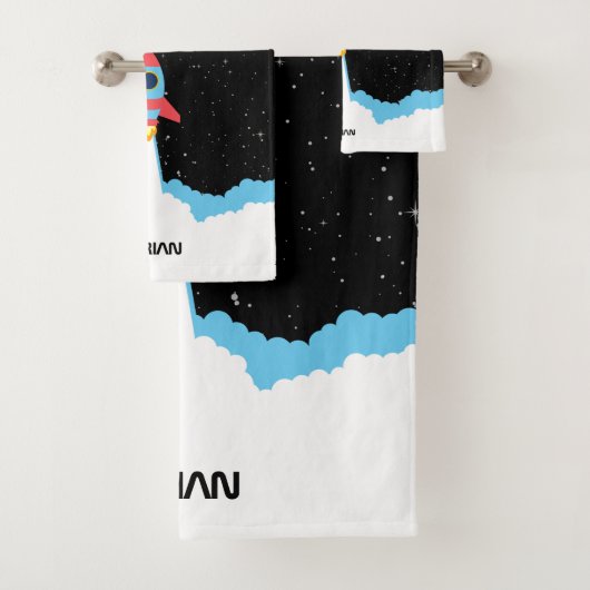 Raketenstart in Weltraumkindern Badhandtuch Set (Insitu)