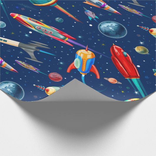 Raketenverkehr im Weltraum Geschenkpapier (Ecke)