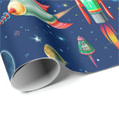 Raketenverkehr im Weltraum Geschenkpapier (Rolleneckpunkt)