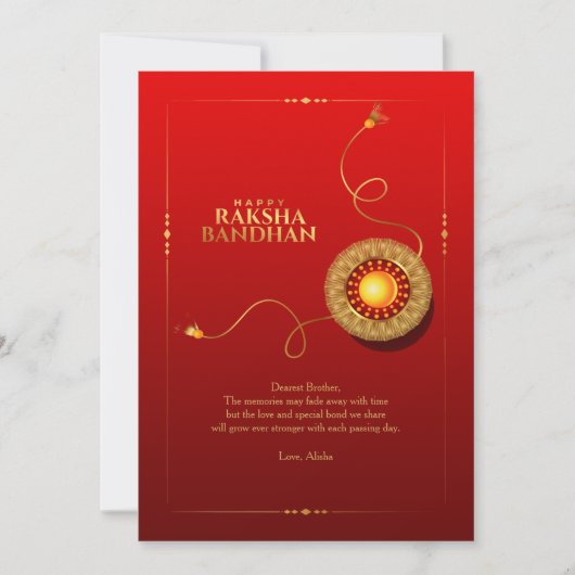 Raksha Bandhan Red and Gold Grußkarte (Vorderseite)