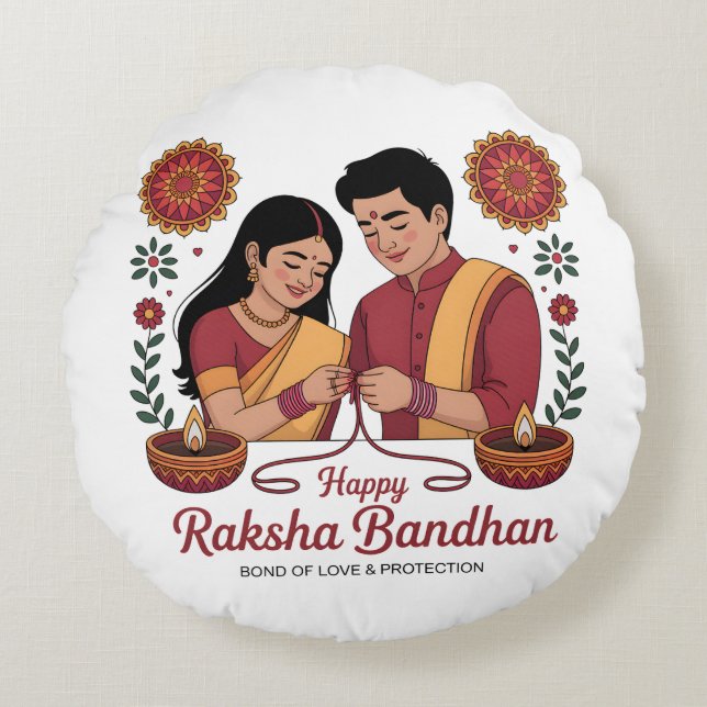 Raksha Bandhan Round Pillow Rundes Kissen (Vorderseite)