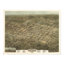 Raleigh N. Carolina 1872 Antike Panoramabalkarte