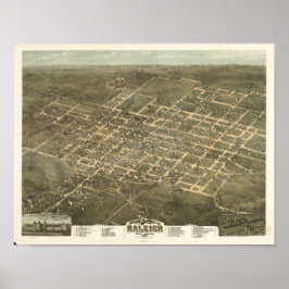 Raleigh N. Carolina 1872 Antike Panoramabalkarte Poster