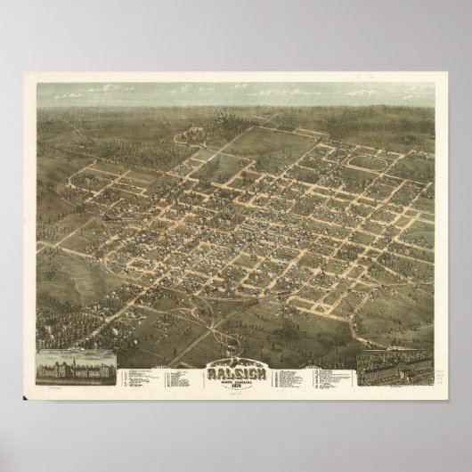 Raleigh N. Carolina 1872 Antike Panoramabalkarte Poster (Vorne)