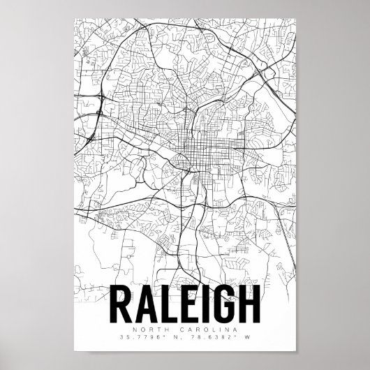 Raleigh NC Minimalistisch Map Art Poster (Vorne)