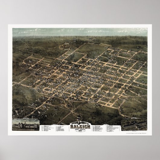 Raleigh, NC Panorama Karte - 1872 Poster (Vorne)