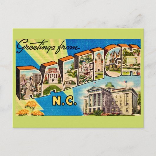Raleigh NC Retro Postkarte (Vorderseite)