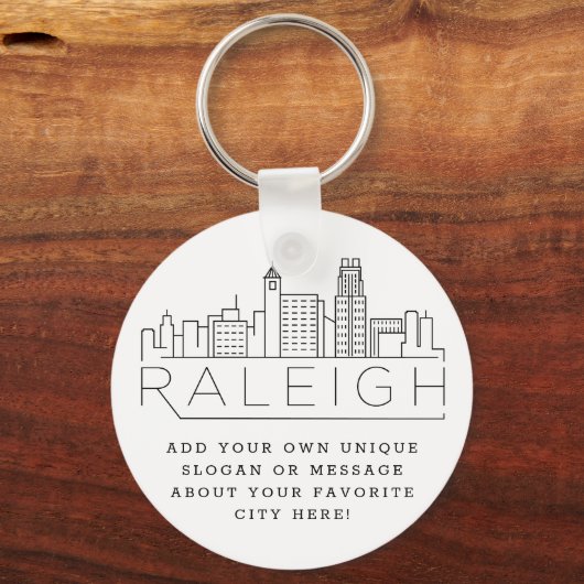 Raleigh, NC Stylized Skyline | Benutzerdefinierter Schlüsselanhänger (Vorderseite)