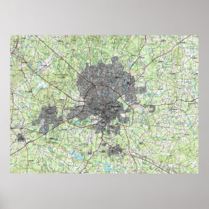 Raleigh-North Carolina Map (1990) Poster