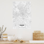 Raleigh, North Carolina (schwarz auf weiß) Poster (Küche)