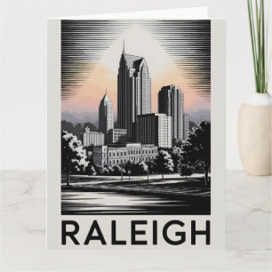 Raleigh North Carolina Skyline Schwarz Weiß Holzsc Karte