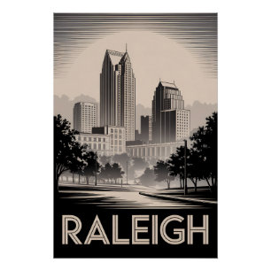 Raleigh North Carolina Skyline Schwarz Weiß Holzsc Poster